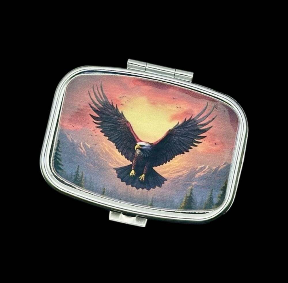 Eagle in The Sky Two Compartment Silver Metal Container